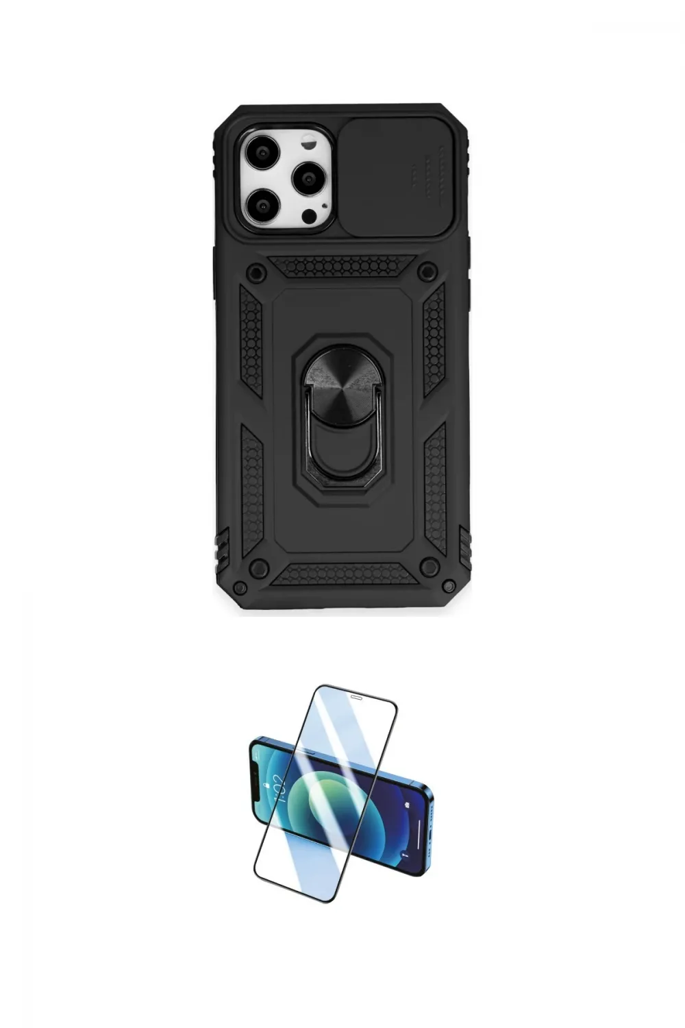 ieg™ iPhone 12 Pro Max Kılıf Ahenk Klasik - Siyah 3D Antistatik Seramik Nano Ekran Koruyucu