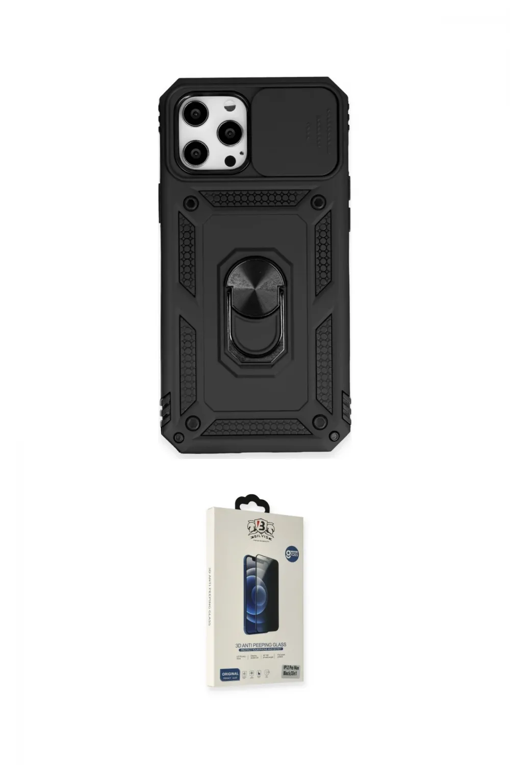 ieg™ iPhone 12 Pro Max Kılıf Ahenk Klasik - Siyah Bilvis Hayalet Cam Ekran Koruyucu