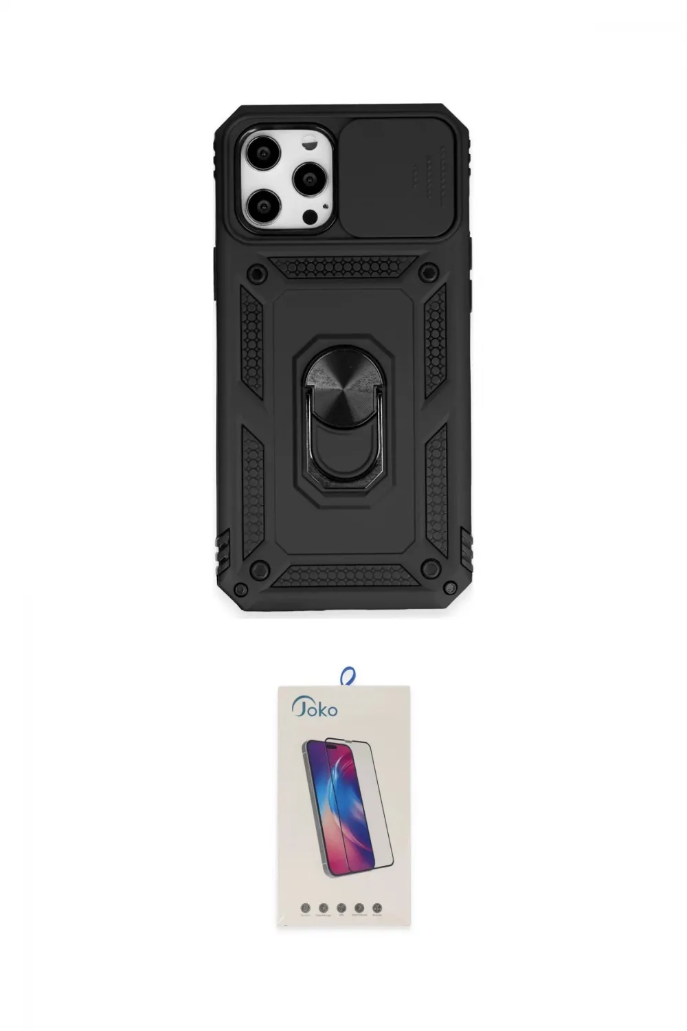 ieg™ iPhone 12 Pro Max Kılıf Ahenk Klasik - Siyah Joko 5D Cam