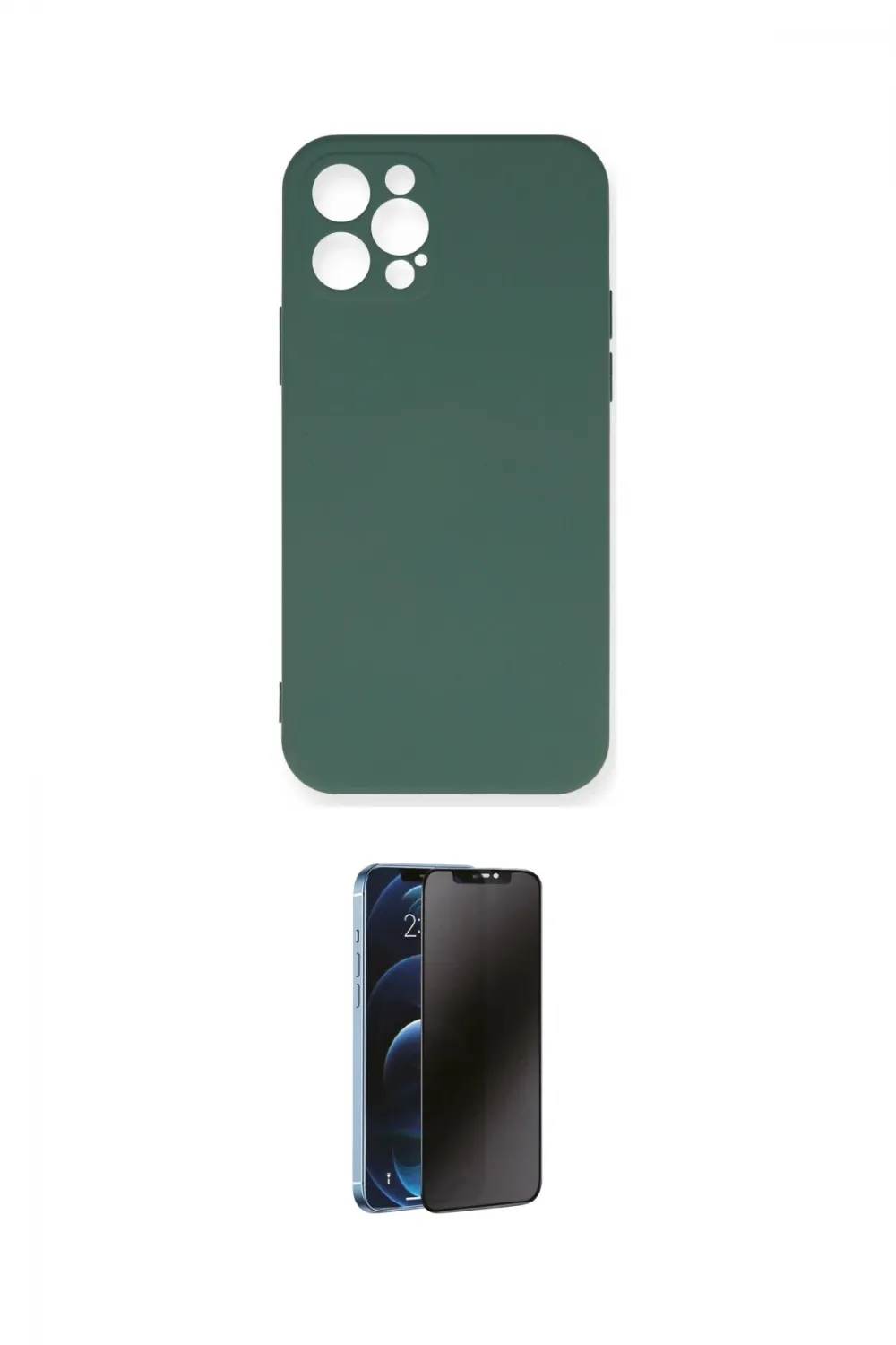 ieg™ iPhone 12 Pro Max Kılıf Ahenk Serisi - Siyah 3D Antistatik Hayalet Cam Ekran Koruyucu