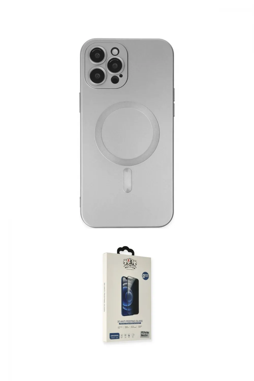 ieg™ iPhone 12 Pro Max Kılıf Akış Minimal Özel Seri - Siyah Bilvis Hayalet Cam Ekran Koruyucu