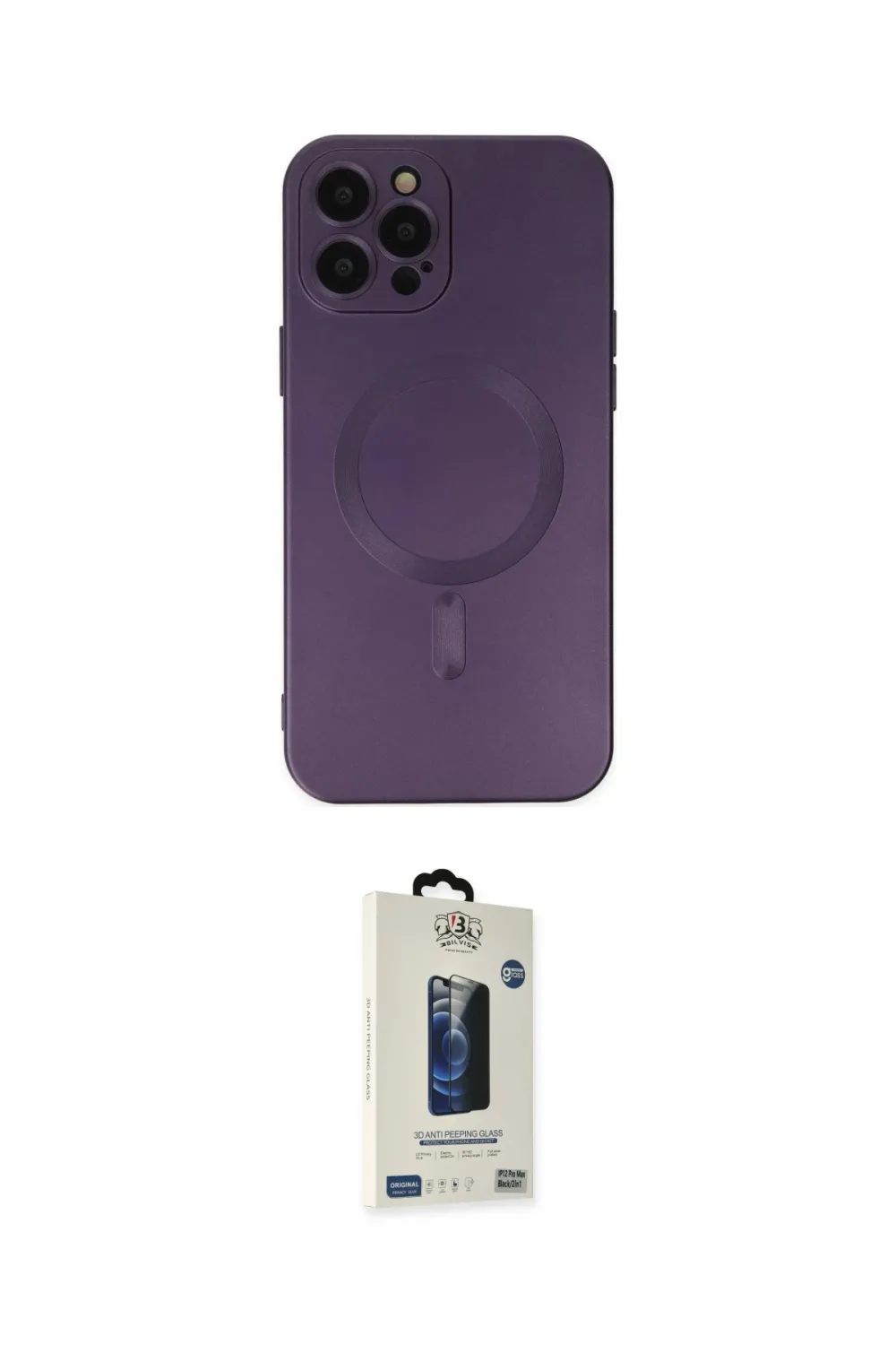 ieg™ iPhone 12 Pro Max Kılıf Akış Minimal Özel Seri - Siyah Bilvis Hayalet Cam Ekran Koruyucu