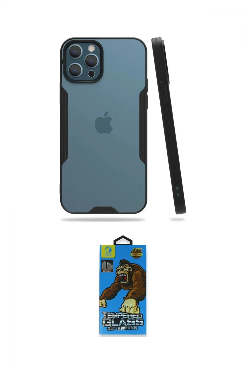 ieg™ iPhone 12 Pro Max Kılıf Atlas Asil Serisi - Siyah 18D Cam Ekran Koruyucu