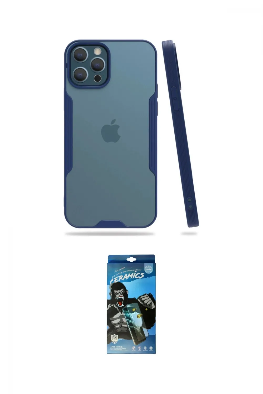 ieg™ iPhone 12 Pro Max Kılıf Atlas Asil Serisi - Siyah 34D Izgaralı Cam