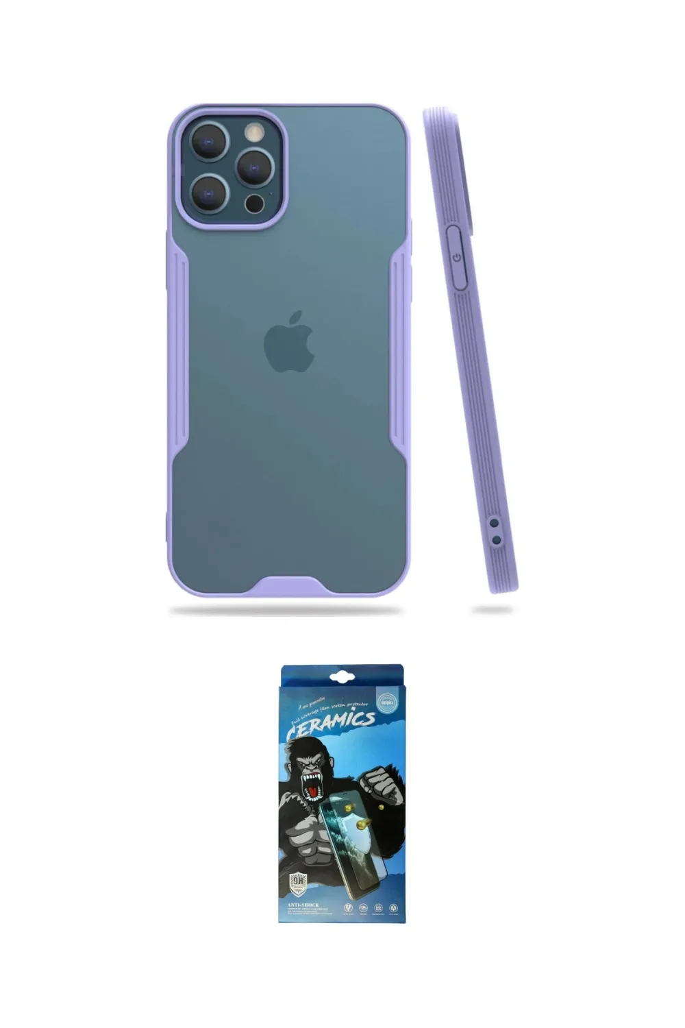 ieg™ iPhone 12 Pro Max Kılıf Atlas Asil Serisi - Siyah 34D Izgaralı Cam