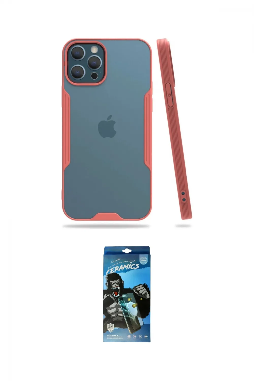 ieg™ iPhone 12 Pro Max Kılıf Atlas Asil Serisi - Siyah 34D Izgaralı Cam