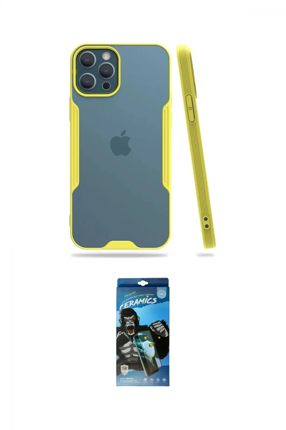 ieg™ iPhone 12 Pro Max Kılıf Atlas Asil Serisi - Siyah 34D Izgaralı Cam