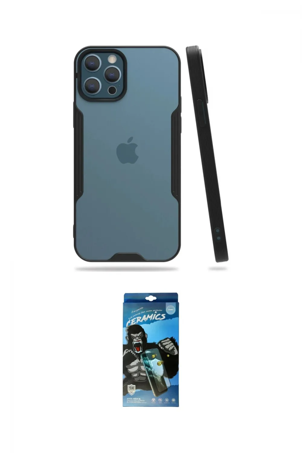 ieg™ iPhone 12 Pro Max Kılıf Atlas Asil Serisi - Siyah 34D Izgaralı Cam
