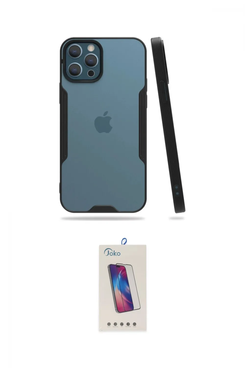 ieg™ iPhone 12 Pro Max Kılıf Atlas Asil Serisi - Siyah Joko 5D Cam