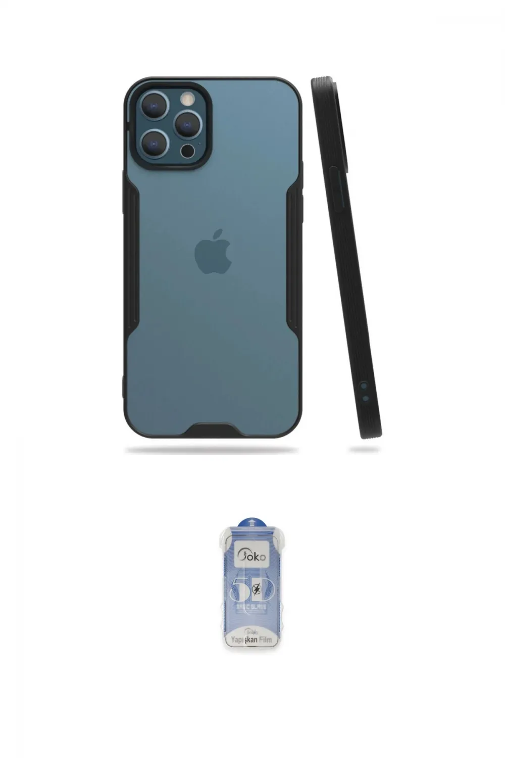 ieg™ iPhone 12 Pro Max Kılıf Atlas Asil Serisi - Siyah Joko Magic 5D Cam