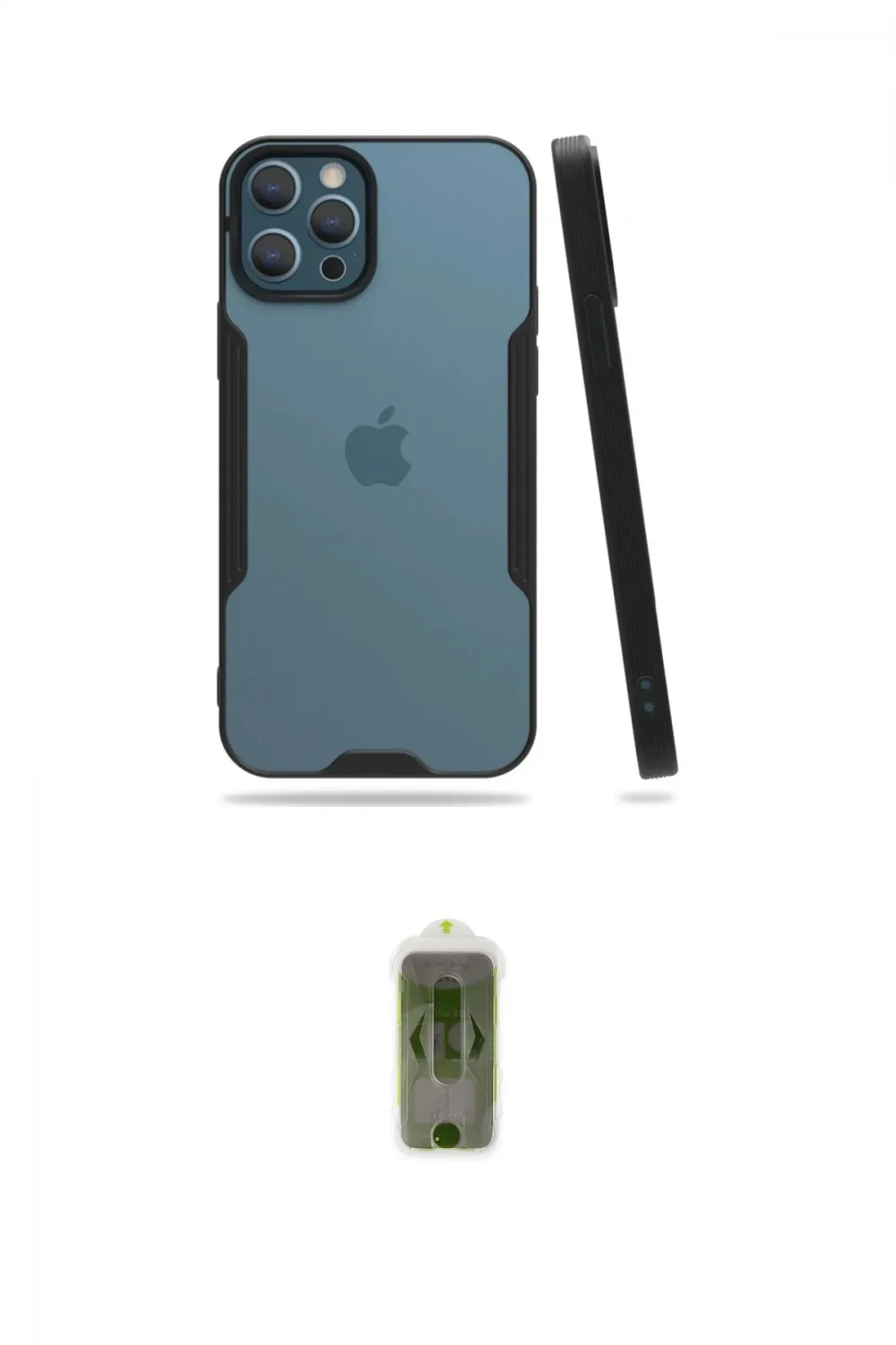ieg™ iPhone 12 Pro Max Kılıf Atlas Asil Serisi - Siyah Joko Magic 5D Hayalet Cam