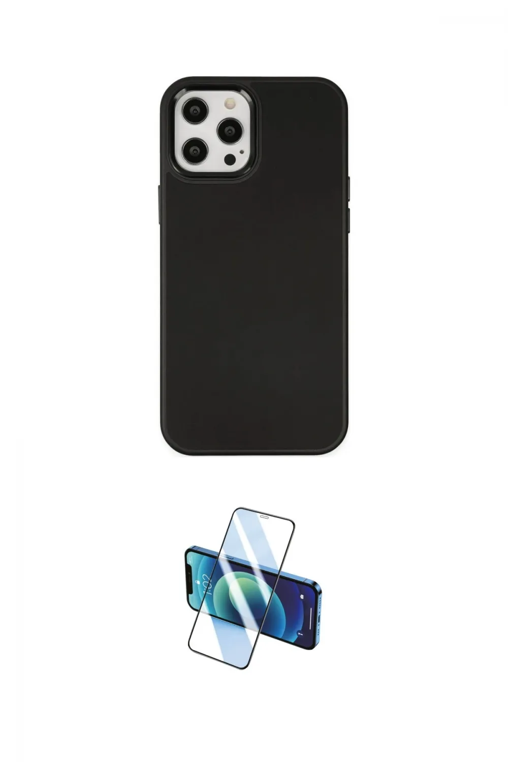 ieg™ iPhone 12 Pro Max Kılıf Çekirdek Çizgi - Siyah 3D Antistatik Cam Ekran Koruyucu