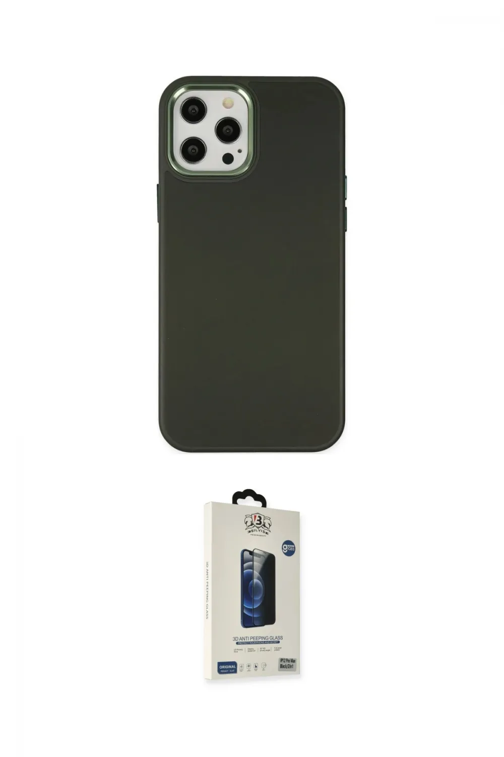 ieg™ iPhone 12 Pro Max Kılıf Çekirdek Çizgi - Siyah Bilvis Hayalet Cam Ekran Koruyucu