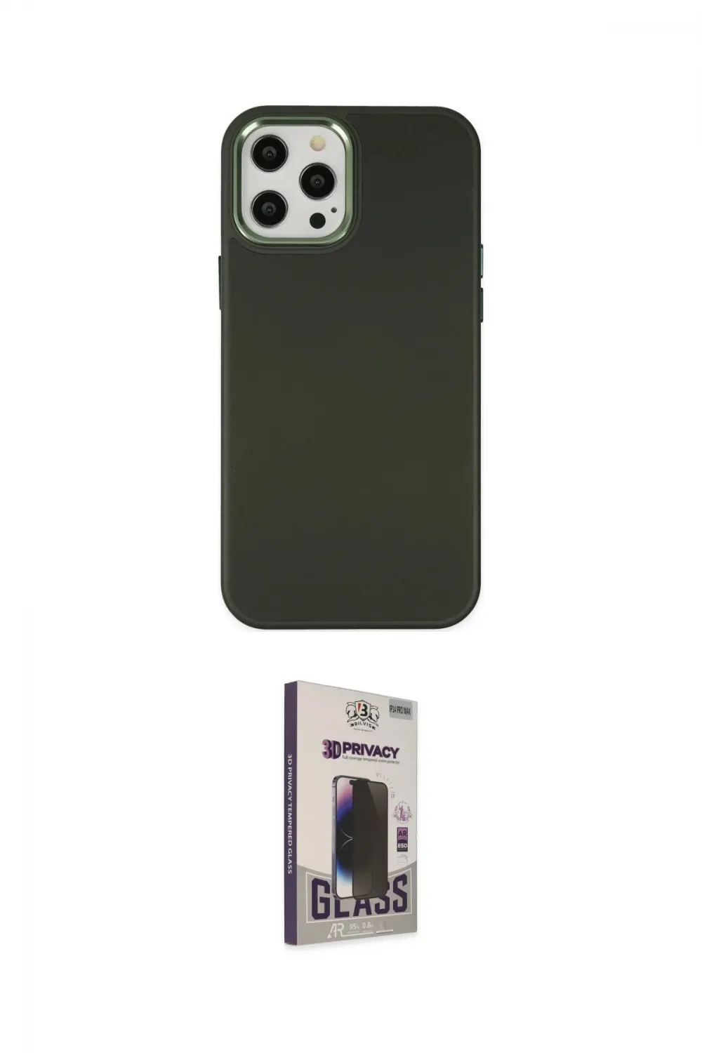ieg™ iPhone 12 Pro Max Kılıf Çekirdek Çizgi - Siyah Bilvis Hayalet Cam Ekran Koruyucu
