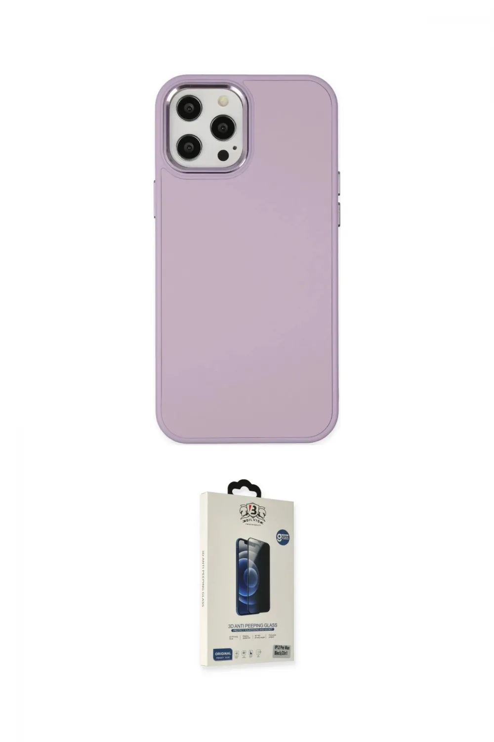 ieg™ iPhone 12 Pro Max Kılıf Çekirdek Çizgi - Siyah Bilvis Hayalet Cam Ekran Koruyucu