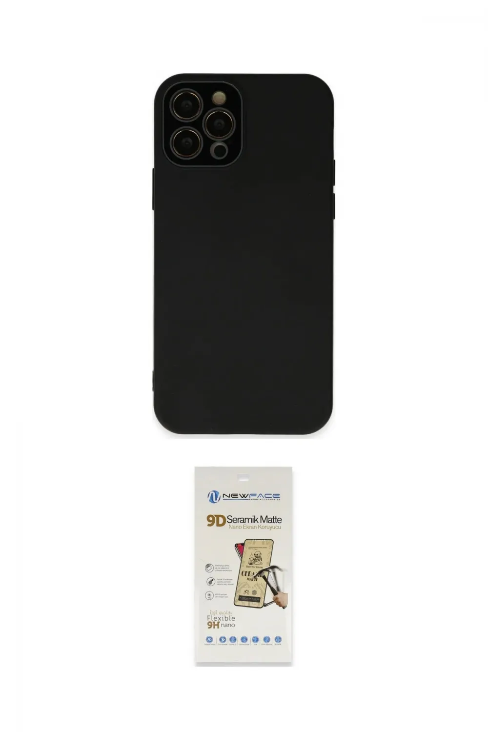 ieg™ iPhone 12 Pro Max Kılıf Çekirdek Modern Serisi - Siyah Mat Seramik Nano Ekran Koruyucu