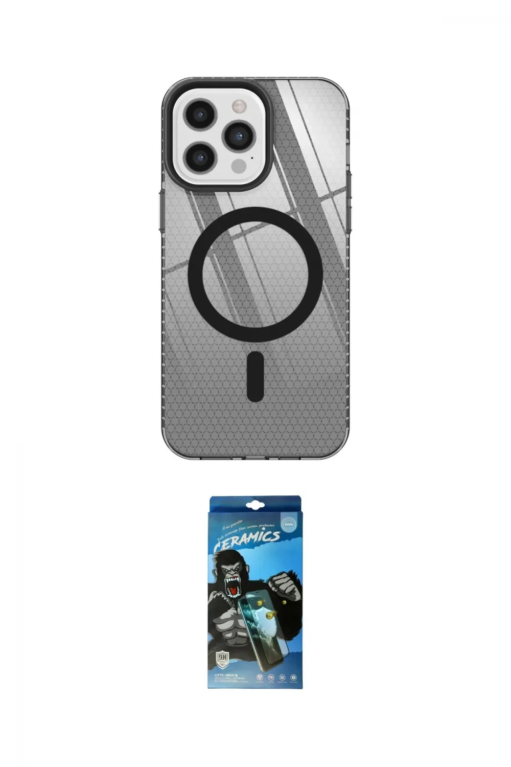 ieg™ iPhone 12 Pro Max Kılıf Doruk Prime - Siyah 34D Izgaralı Cam