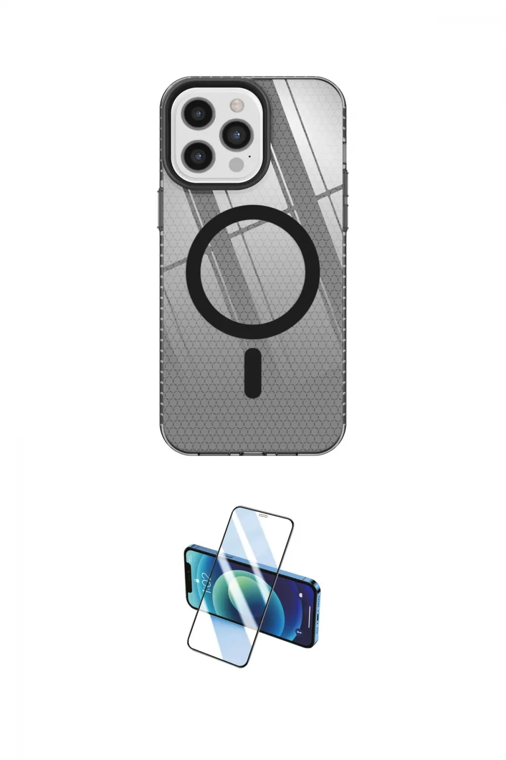 ieg™ iPhone 12 Pro Max Kılıf Doruk Prime - Siyah 3D Antistatik Cam Ekran Koruyucu