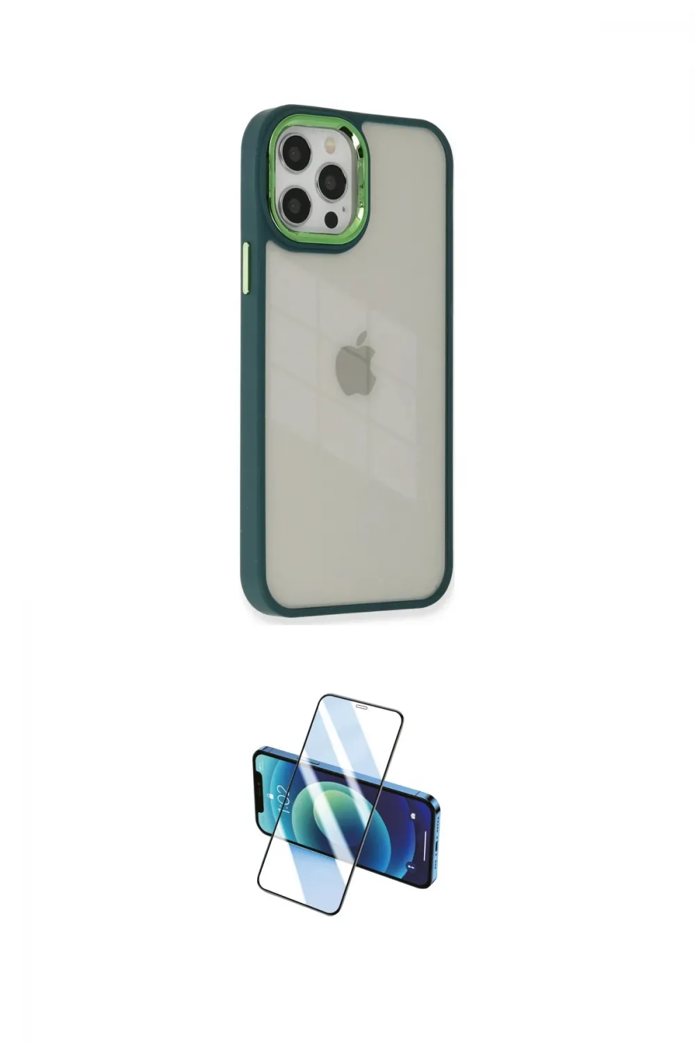 ieg™ iPhone 12 Pro Max Kılıf Eksen Doku Prime - Siyah 3D Antistatik Cam Ekran Koruyucu