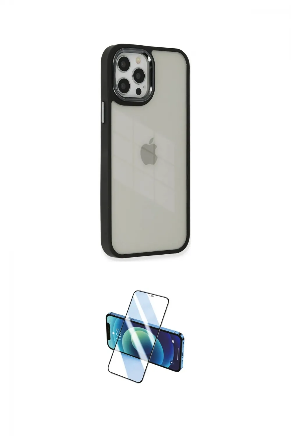 ieg™ iPhone 12 Pro Max Kılıf Eksen Doku Prime - Siyah 3D Antistatik Cam Ekran Koruyucu