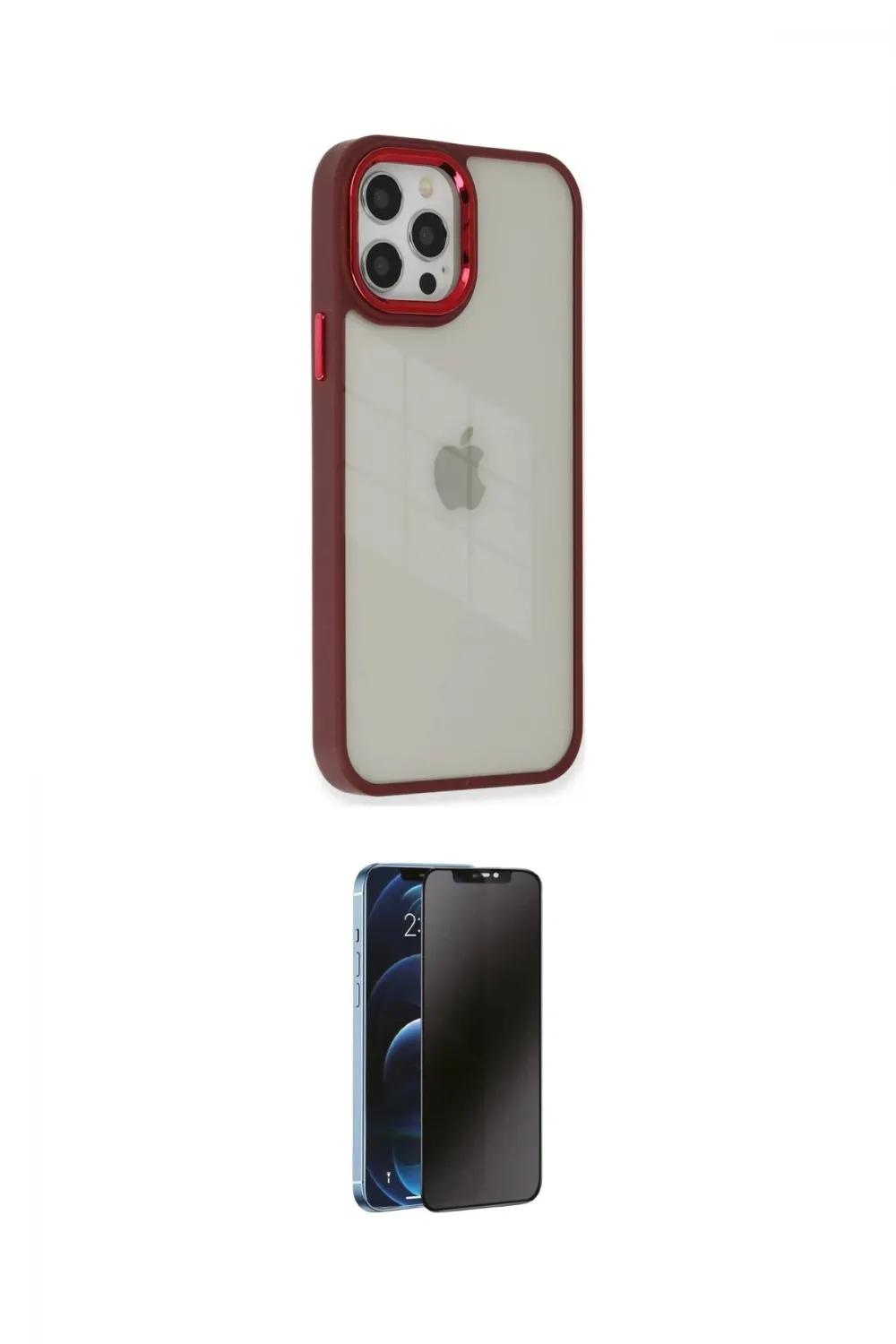 ieg™ iPhone 12 Pro Max Kılıf Eksen Doku Prime - Siyah 3D Antistatik Hayalet Cam Ekran Koruyucu