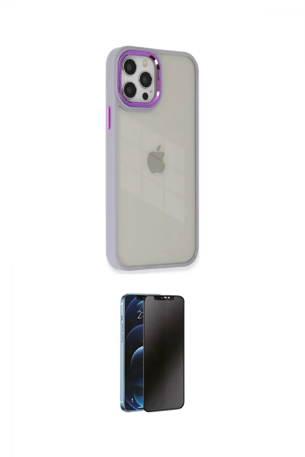 ieg™ iPhone 12 Pro Max Kılıf Eksen Doku Prime - Siyah 3D Antistatik Hayalet Cam Ekran Koruyucu