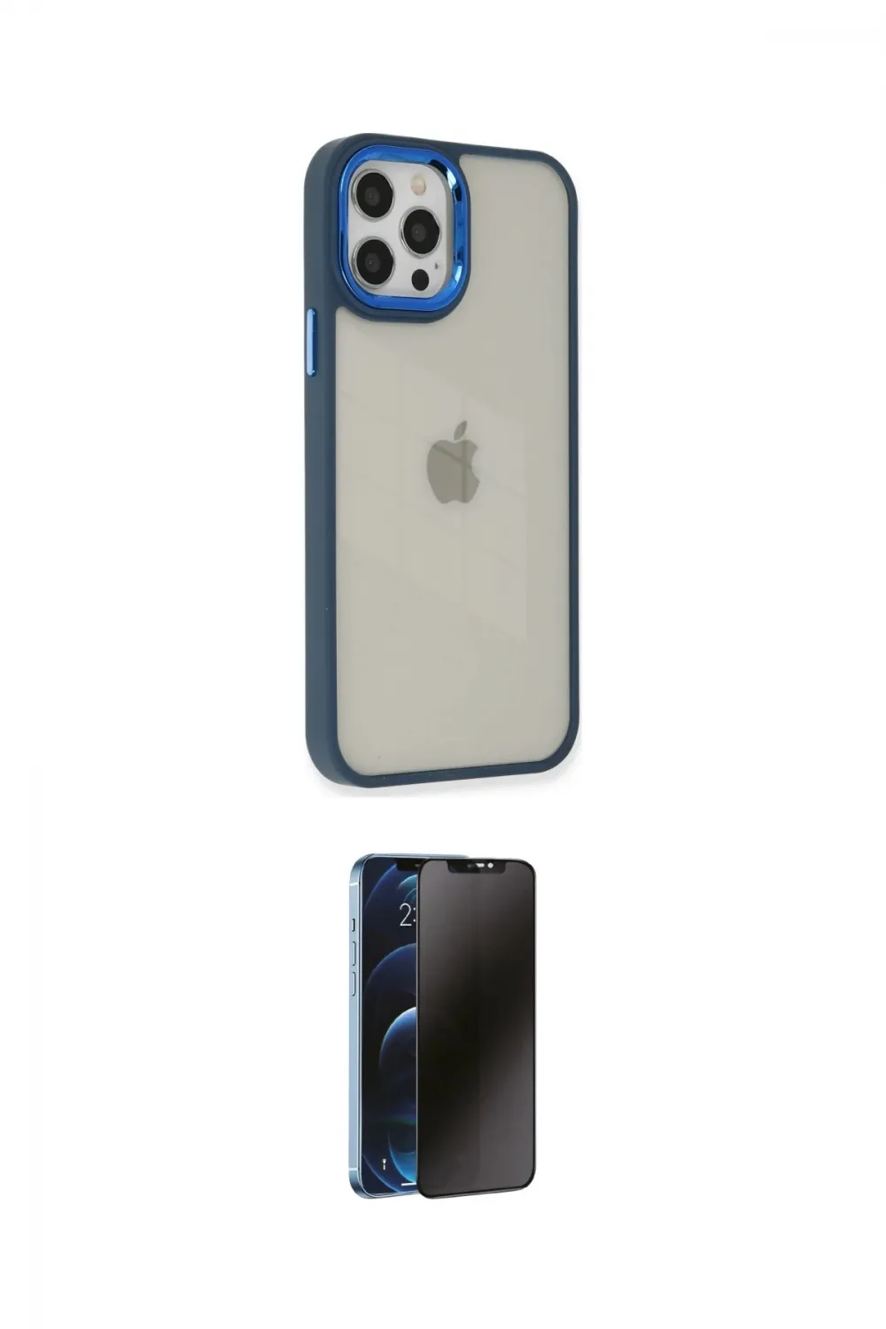 ieg™ iPhone 12 Pro Max Kılıf Eksen Doku Prime - Siyah 3D Antistatik Hayalet Cam Ekran Koruyucu