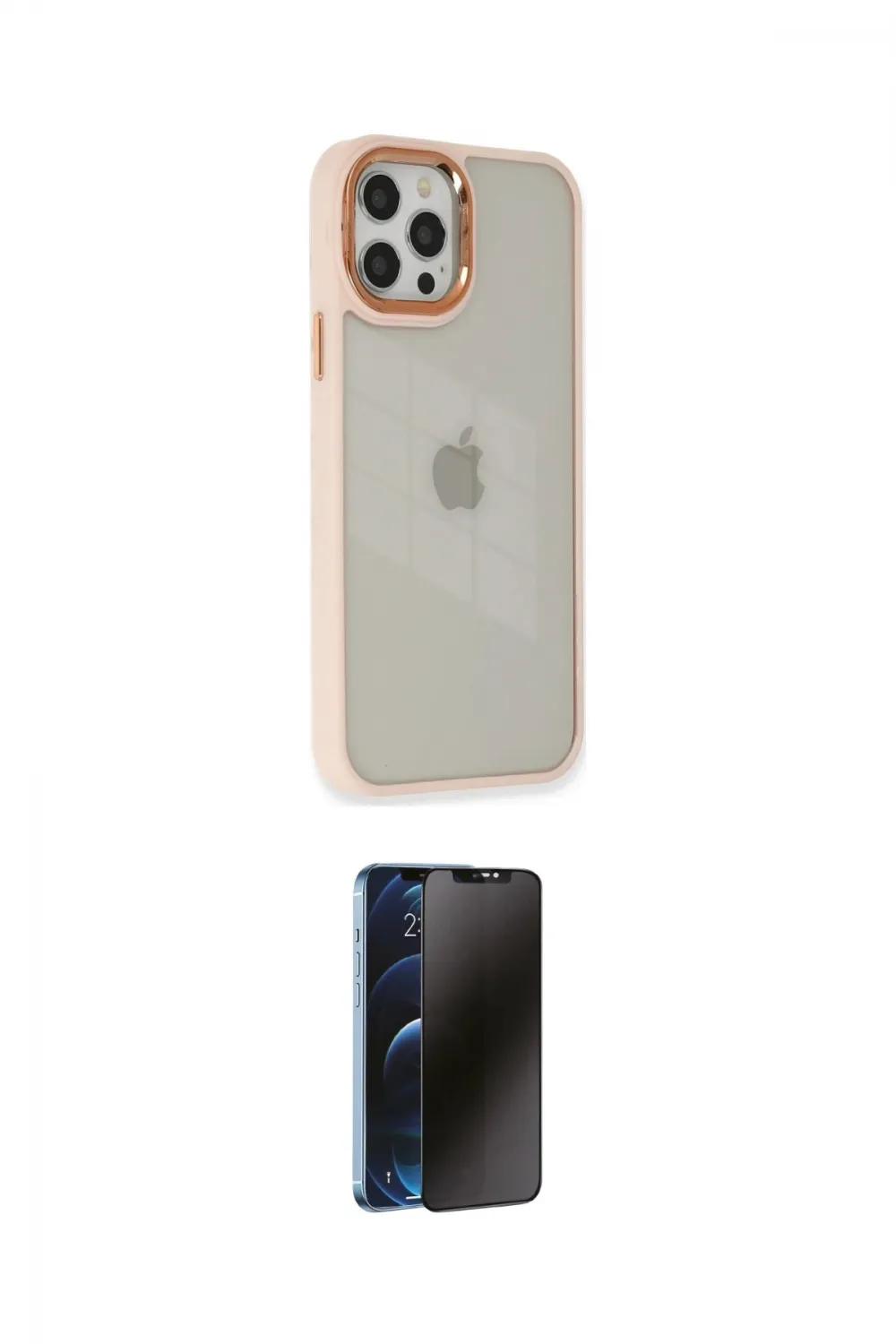 ieg™ iPhone 12 Pro Max Kılıf Eksen Doku Prime - Siyah 3D Antistatik Hayalet Cam Ekran Koruyucu