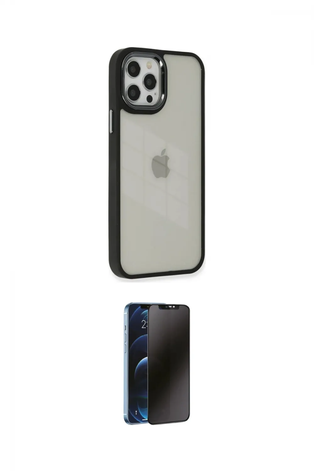 ieg™ iPhone 12 Pro Max Kılıf Eksen Doku Prime - Siyah 3D Antistatik Hayalet Cam Ekran Koruyucu