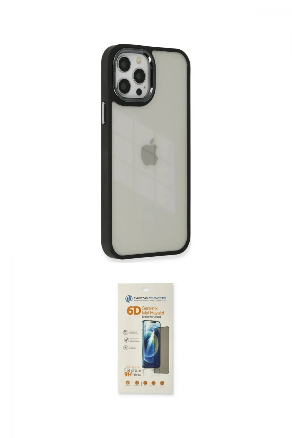 ieg™ iPhone 12 Pro Max Kılıf Eksen Doku Prime - Siyah 6D Mat Seramik Hayalet Nano Ekran Koruyucu