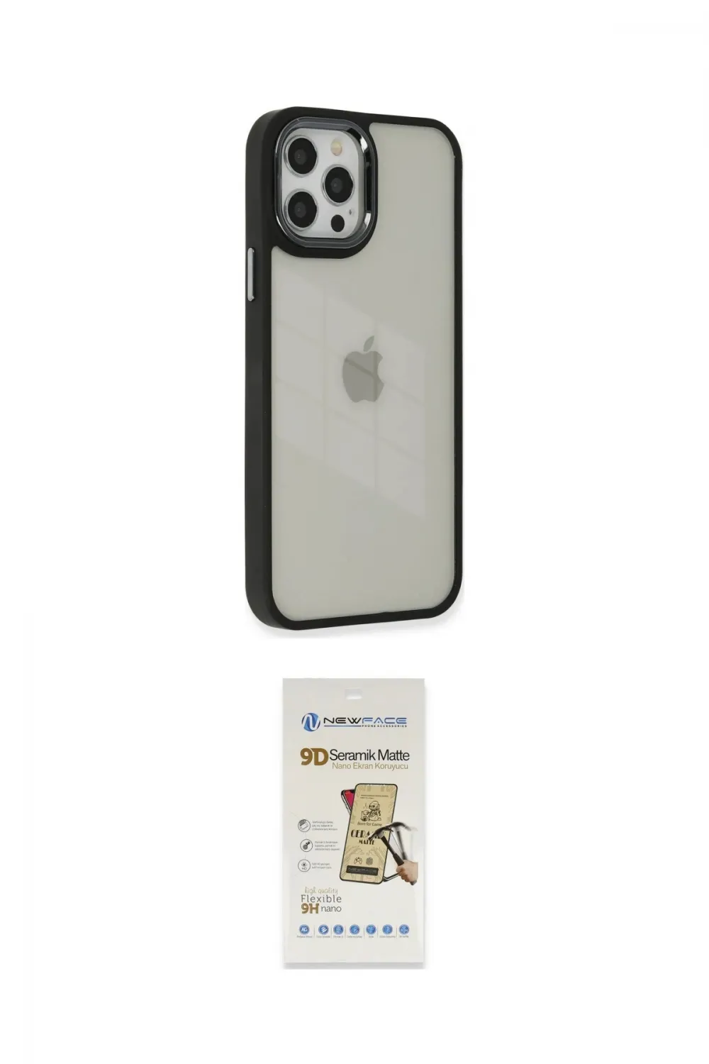 ieg™ iPhone 12 Pro Max Kılıf Eksen Doku Prime - Siyah Mat Seramik Nano Ekran Koruyucu