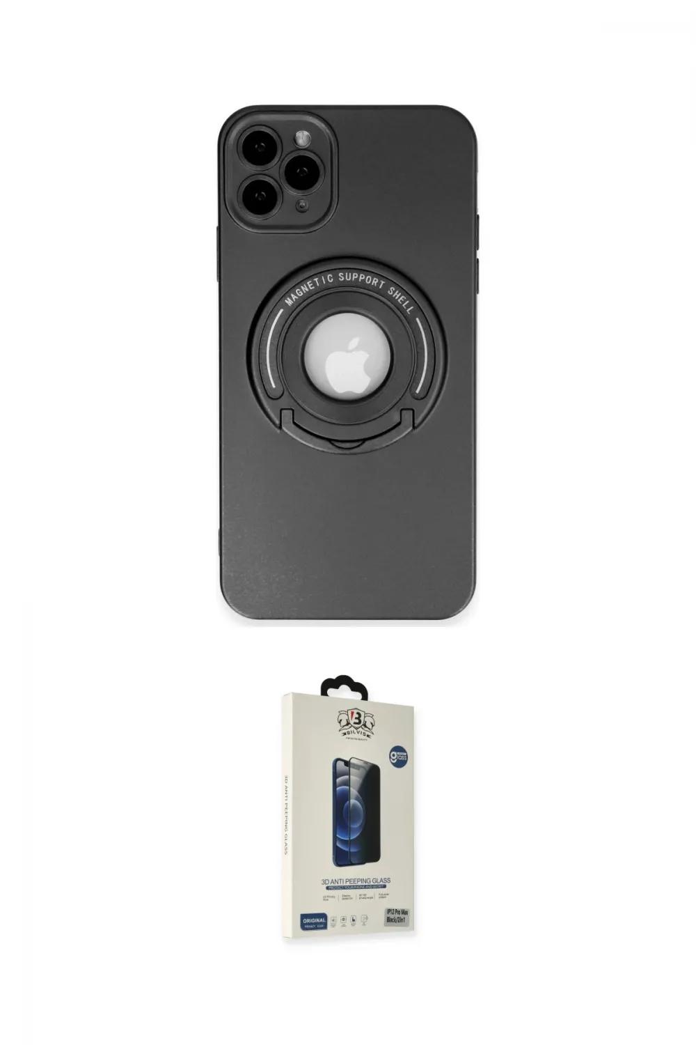 ieg™ iPhone 12 Pro Max Kılıf Eksen Klasik Prime - Siyah Bilvis Hayalet Cam Ekran Koruyucu