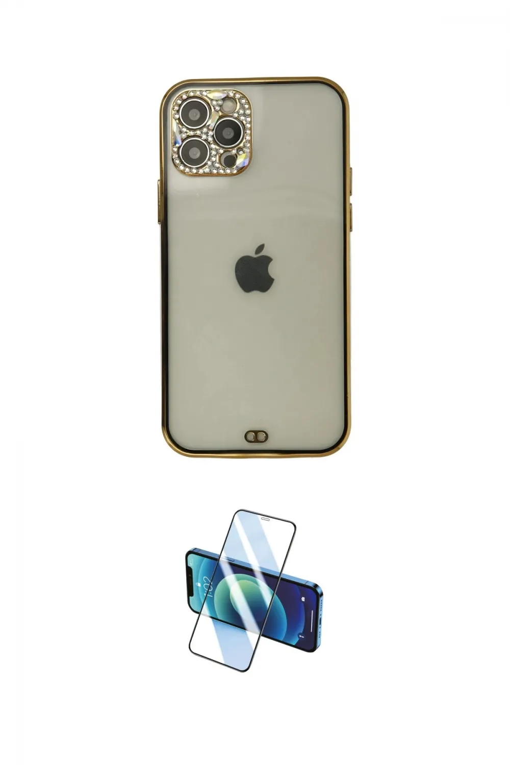 ieg™ iPhone 12 Pro Max Kılıf Eksen Minimal Koleksiyonu - Siyah 3D Antistatik Cam Ekran Koruyucu