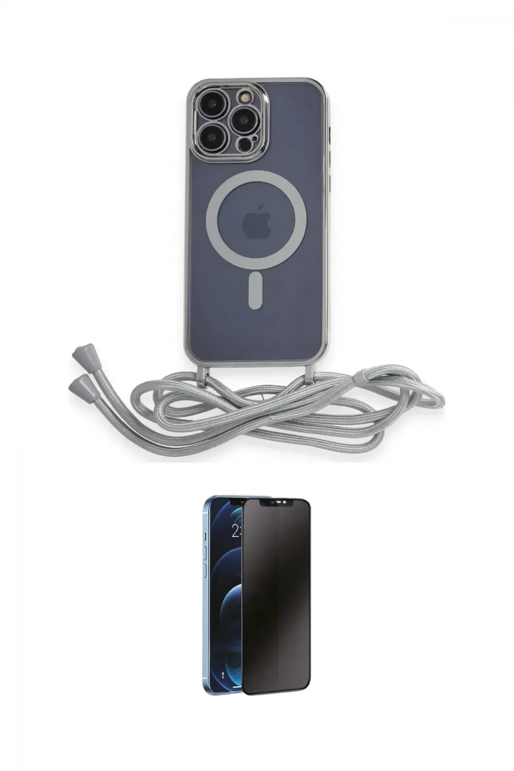 ieg™ iPhone 12 Pro Max Kılıf Eksen Özel Seri - Siyah 3D Antistatik Hayalet Cam Ekran Koruyucu
