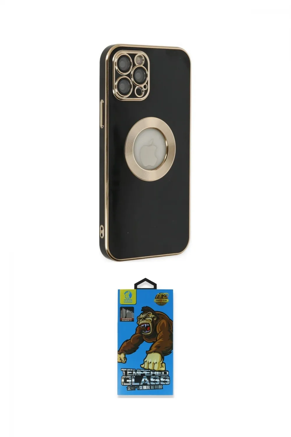 ieg™ iPhone 12 Pro Max Kılıf İz Form Serisi - Siyah 18D Cam Ekran Koruyucu