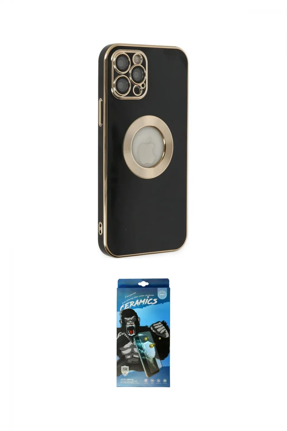 ieg™ iPhone 12 Pro Max Kılıf İz Form Serisi - Siyah 34D Izgaralı Cam