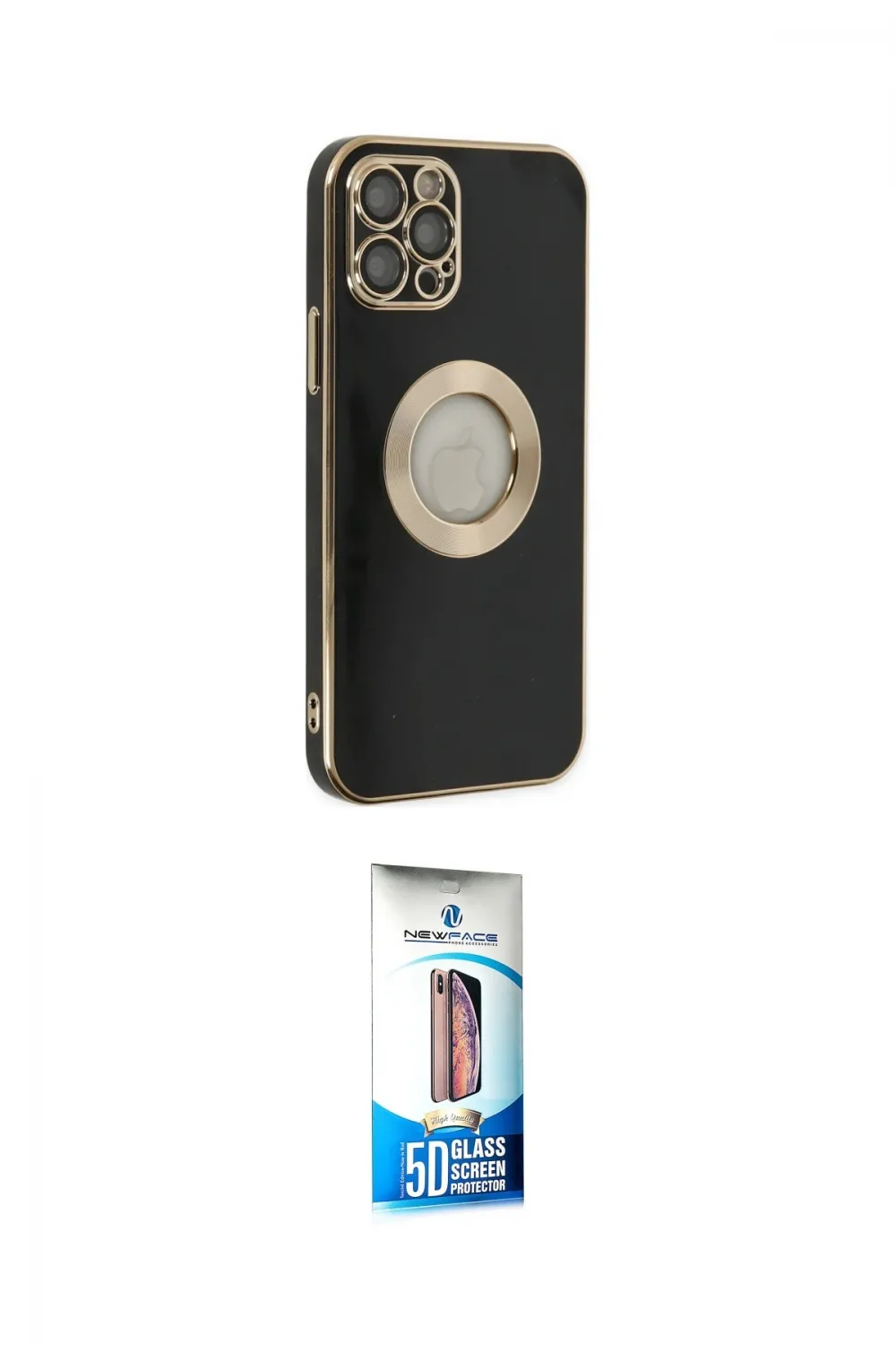 ieg™ iPhone 12 Pro Max Kılıf İz Form Serisi - Siyah 5D Eko Cam Ekran Koruyucu