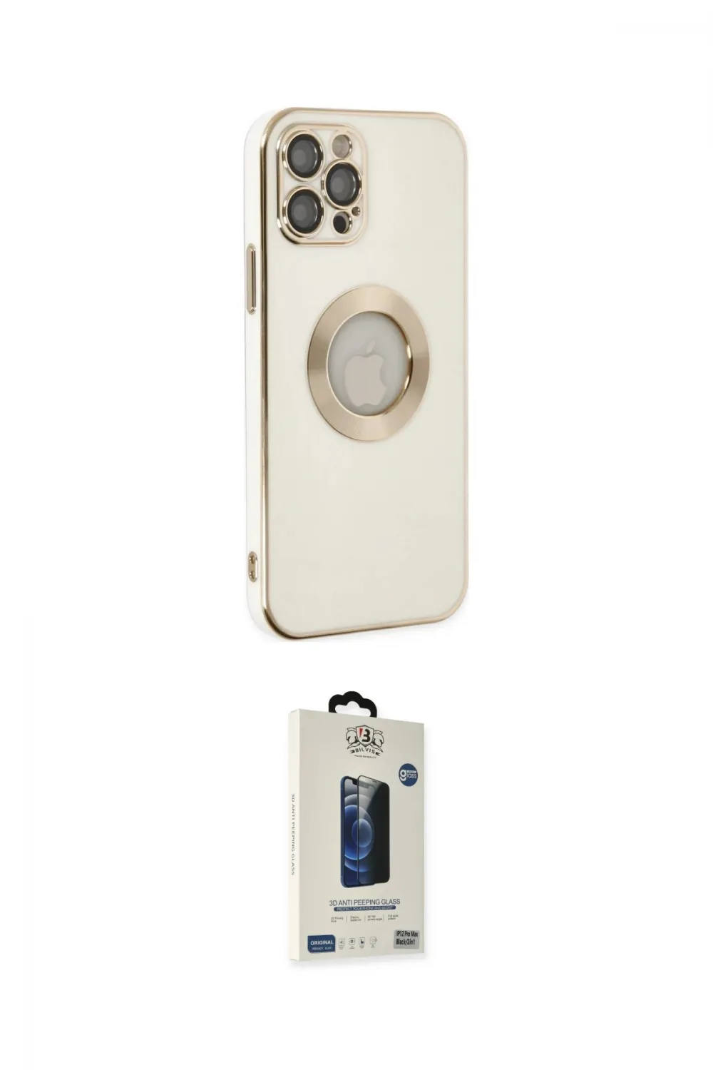 ieg™ iPhone 12 Pro Max Kılıf İz Form Serisi - Siyah Bilvis Hayalet Cam Ekran Koruyucu