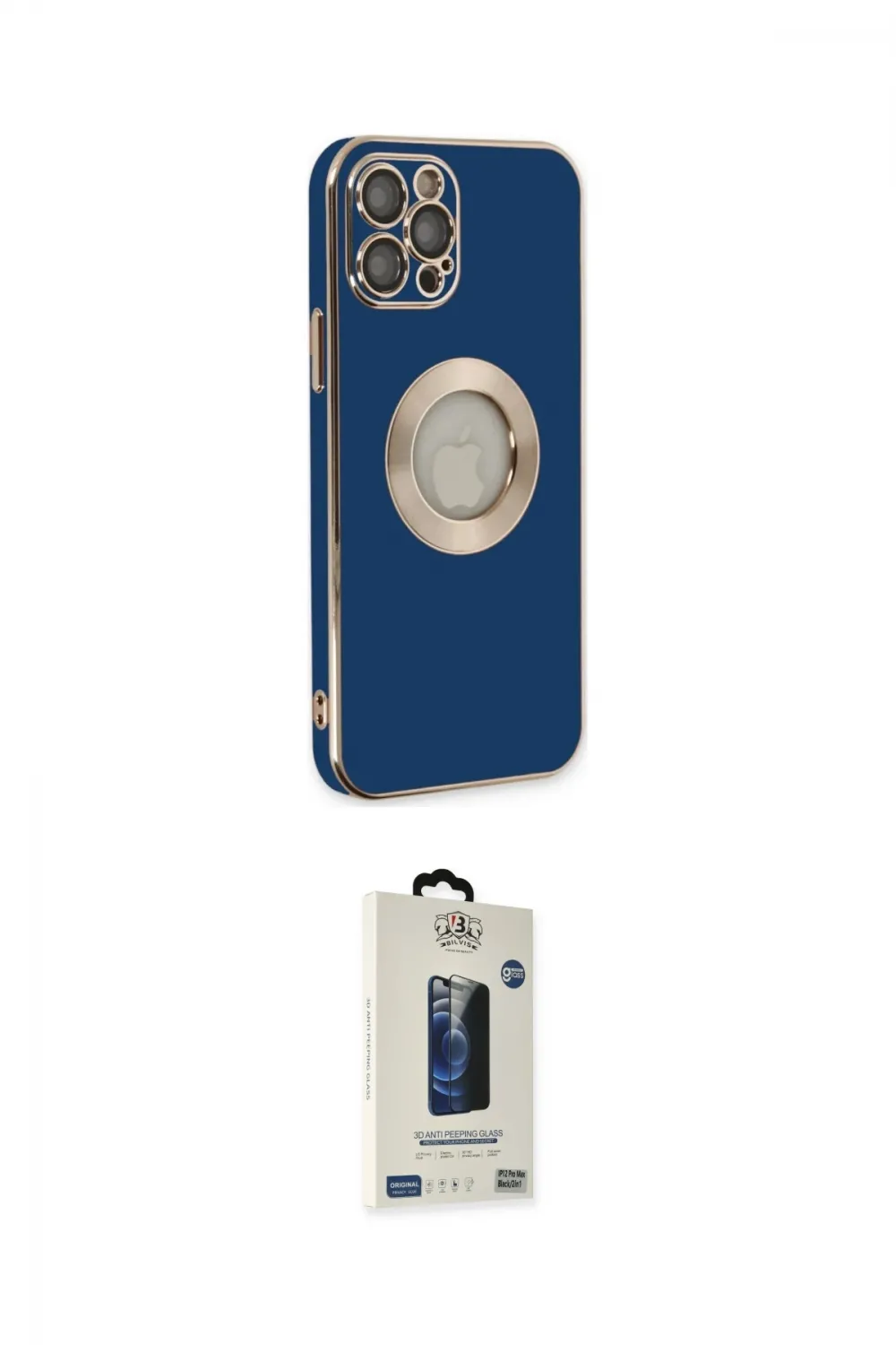 ieg™ iPhone 12 Pro Max Kılıf İz Form Serisi - Siyah Bilvis Hayalet Cam Ekran Koruyucu