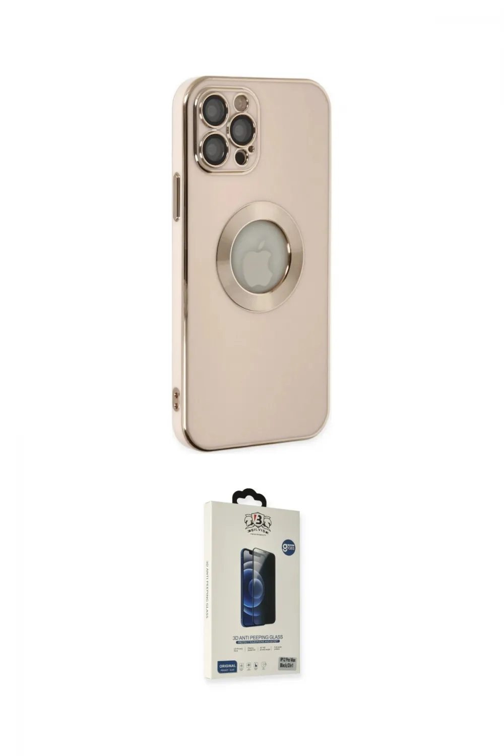 ieg™ iPhone 12 Pro Max Kılıf İz Form Serisi - Siyah Bilvis Hayalet Cam Ekran Koruyucu