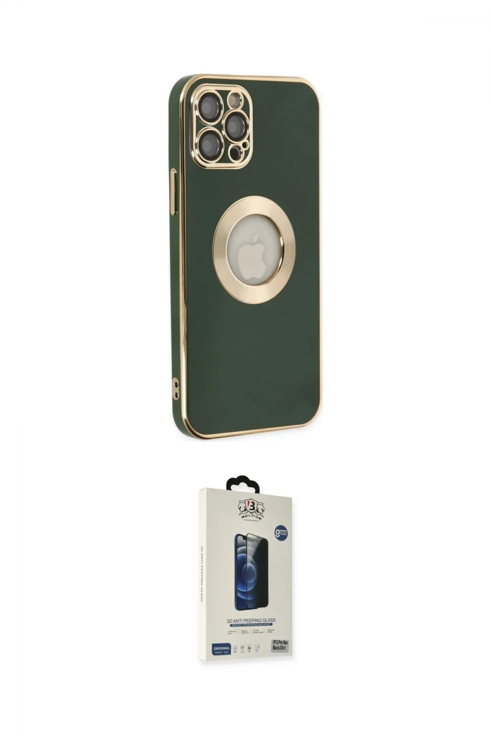 ieg™ iPhone 12 Pro Max Kılıf İz Form Serisi - Siyah Bilvis Hayalet Cam Ekran Koruyucu