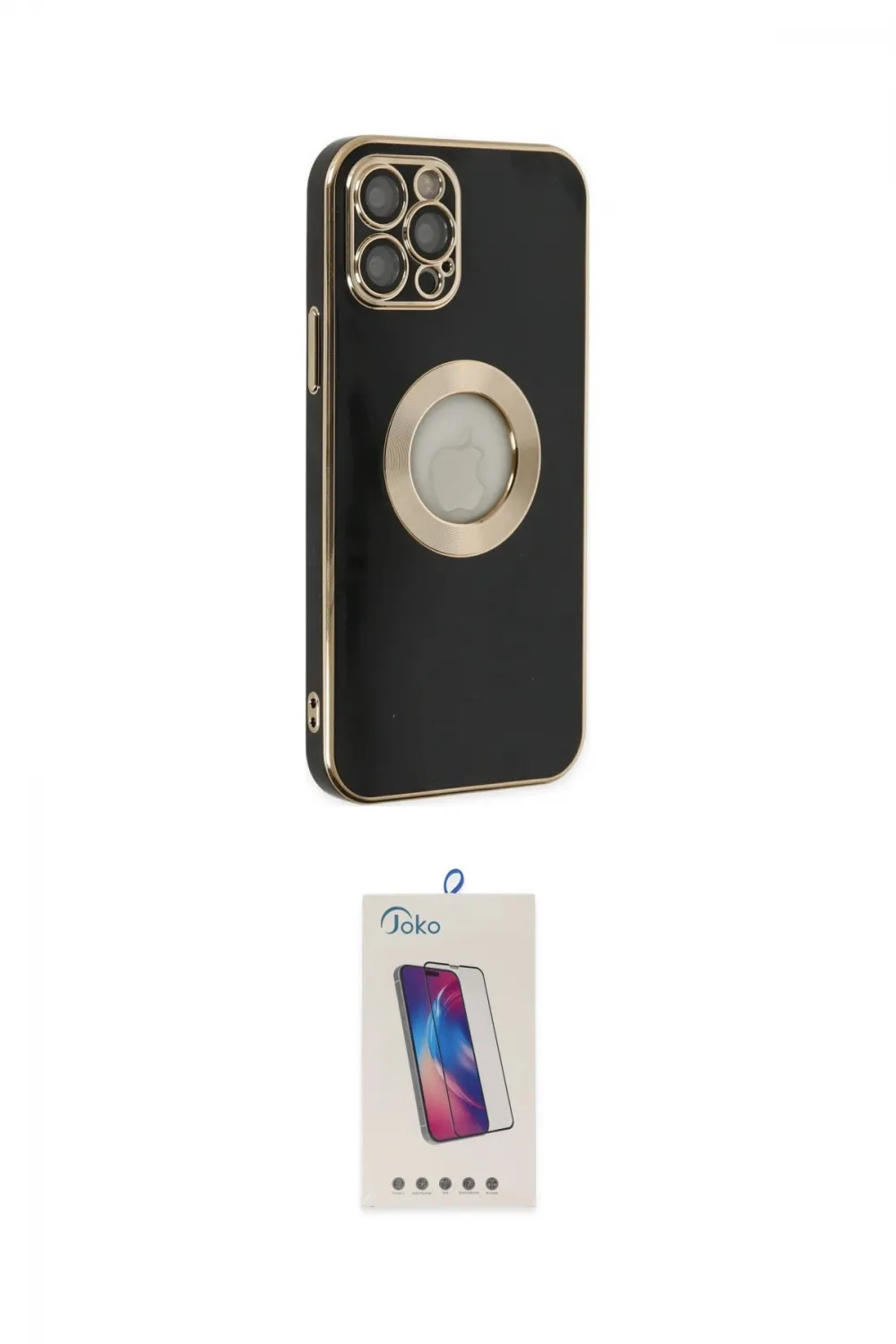 ieg™ iPhone 12 Pro Max Kılıf İz Form Serisi - Siyah Joko 5D Cam