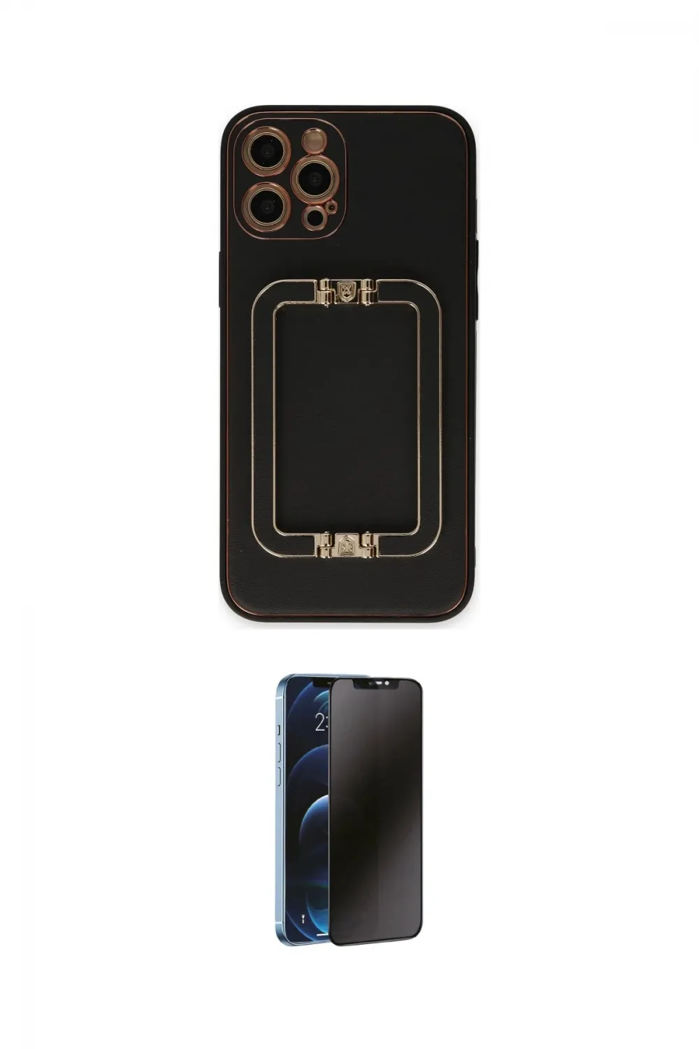 ieg™ iPhone 12 Pro Max Kılıf Kozmos Minimal Prime - Siyah 3D Antistatik Hayalet Cam Ekran Koruyucu