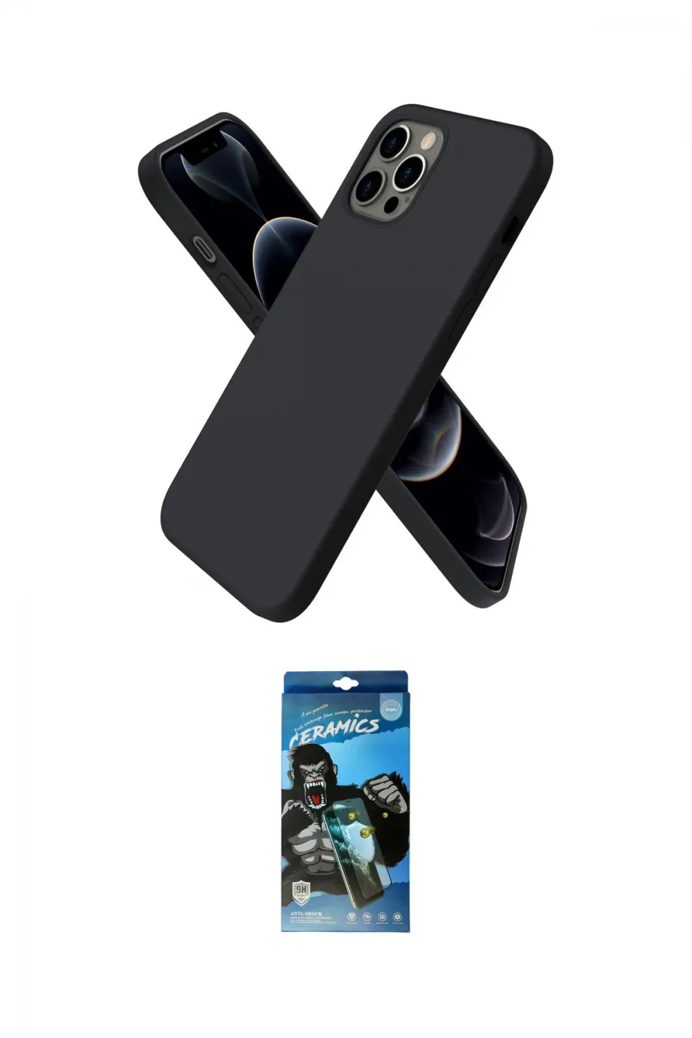 ieg™ iPhone 12 Pro Max Kılıf Kozmos Yansıma Özel Seri - Siyah 34D Izgaralı Cam