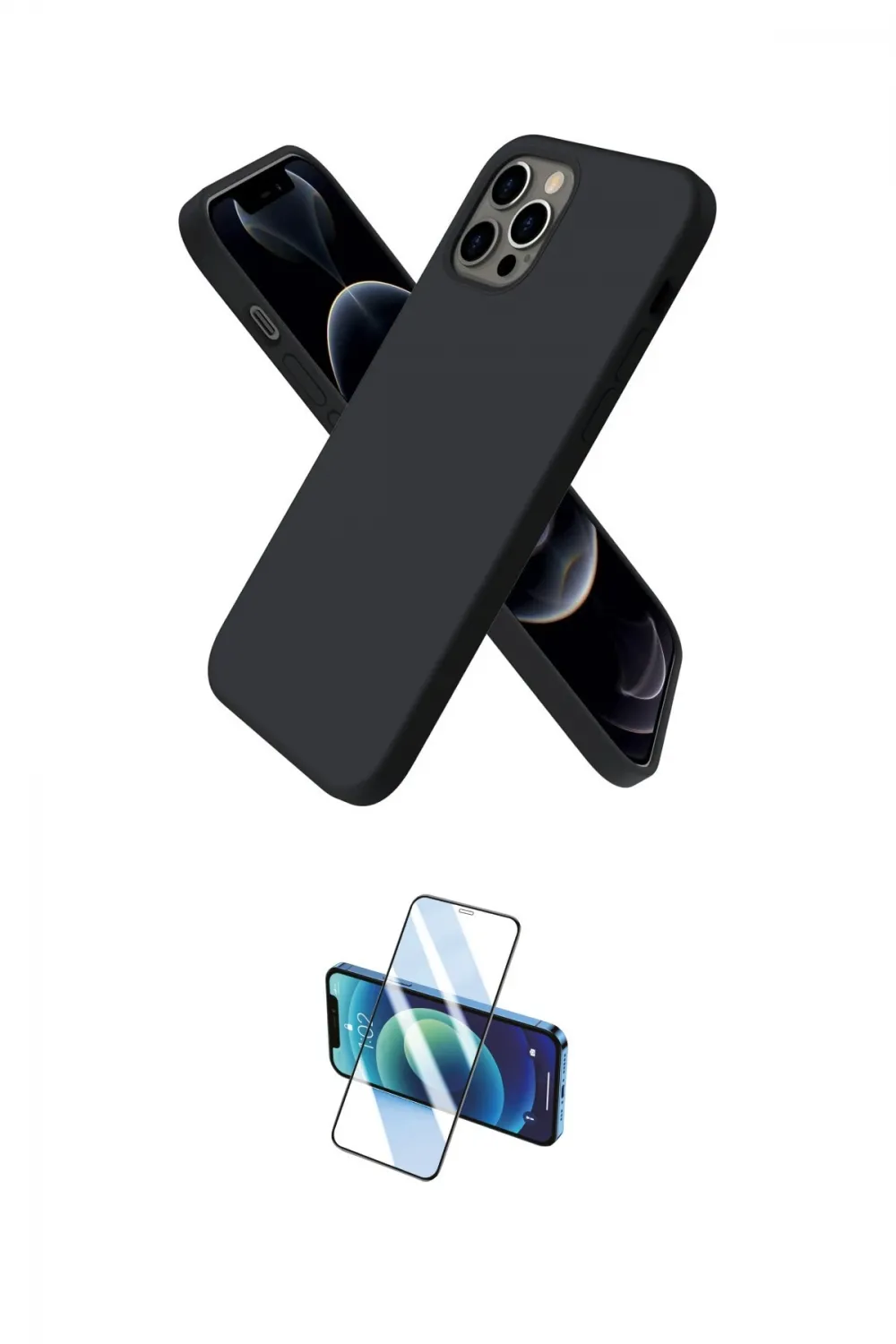 ieg™ iPhone 12 Pro Max Kılıf Kozmos Yansıma Özel Seri - Siyah 3D Antistatik Cam Ekran Koruyucu
