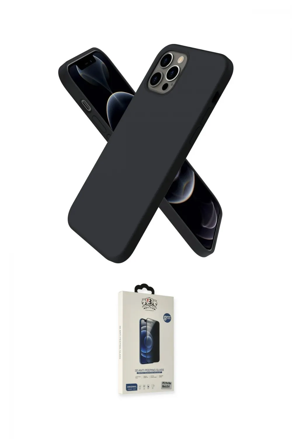 ieg™ iPhone 12 Pro Max Kılıf Kozmos Yansıma Özel Seri - Siyah Bilvis Hayalet Cam Ekran Koruyucu