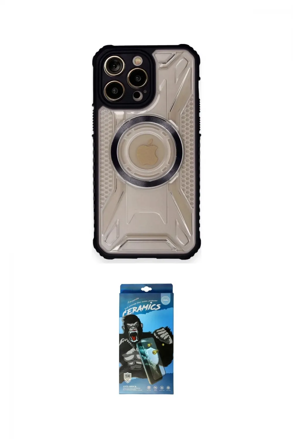 ieg™ iPhone 12 Pro Max Kılıf Kutup Modern - Siyah 34D Izgaralı Cam
