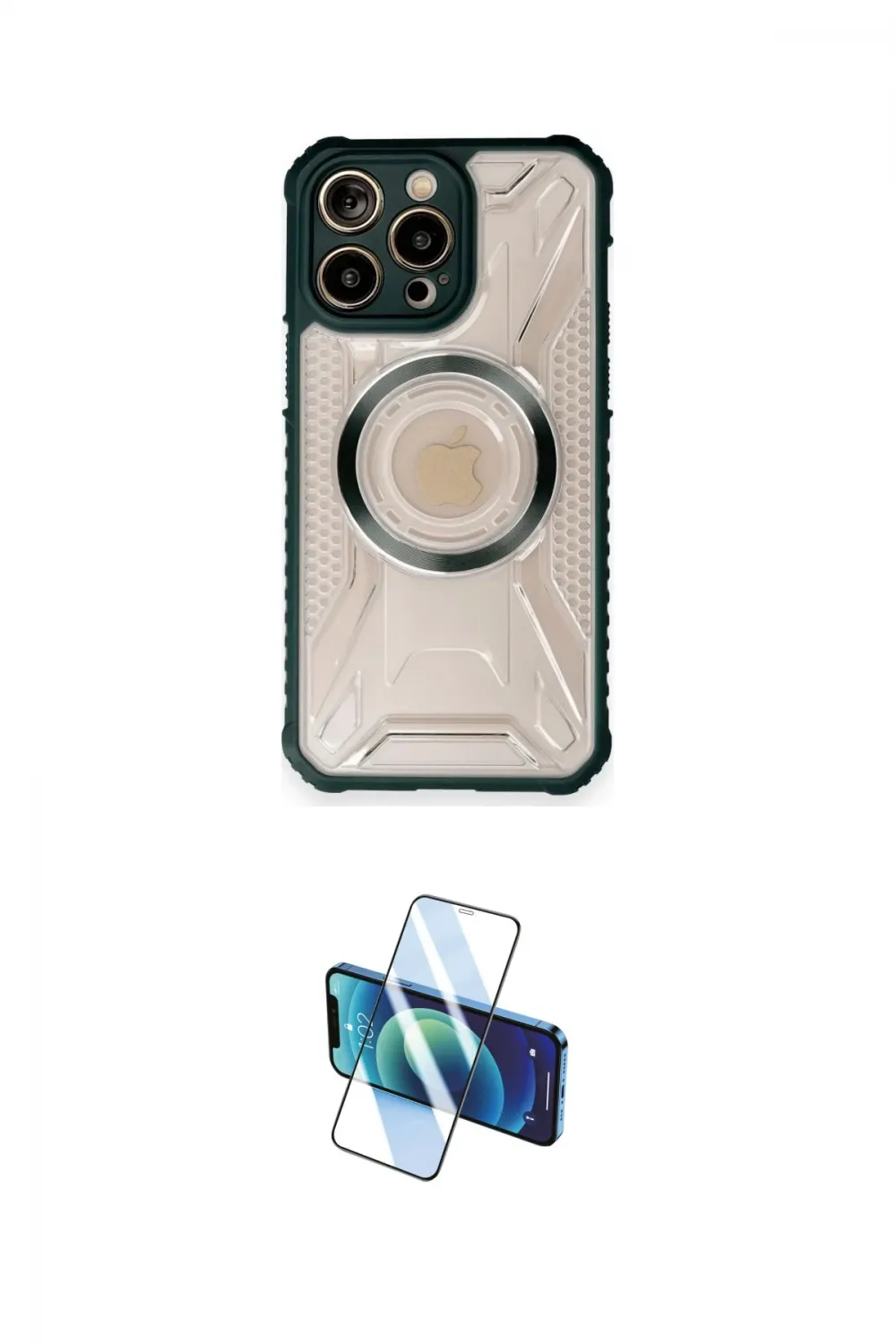 ieg™ iPhone 12 Pro Max Kılıf Kutup Modern - Siyah 3D Antistatik Cam Ekran Koruyucu