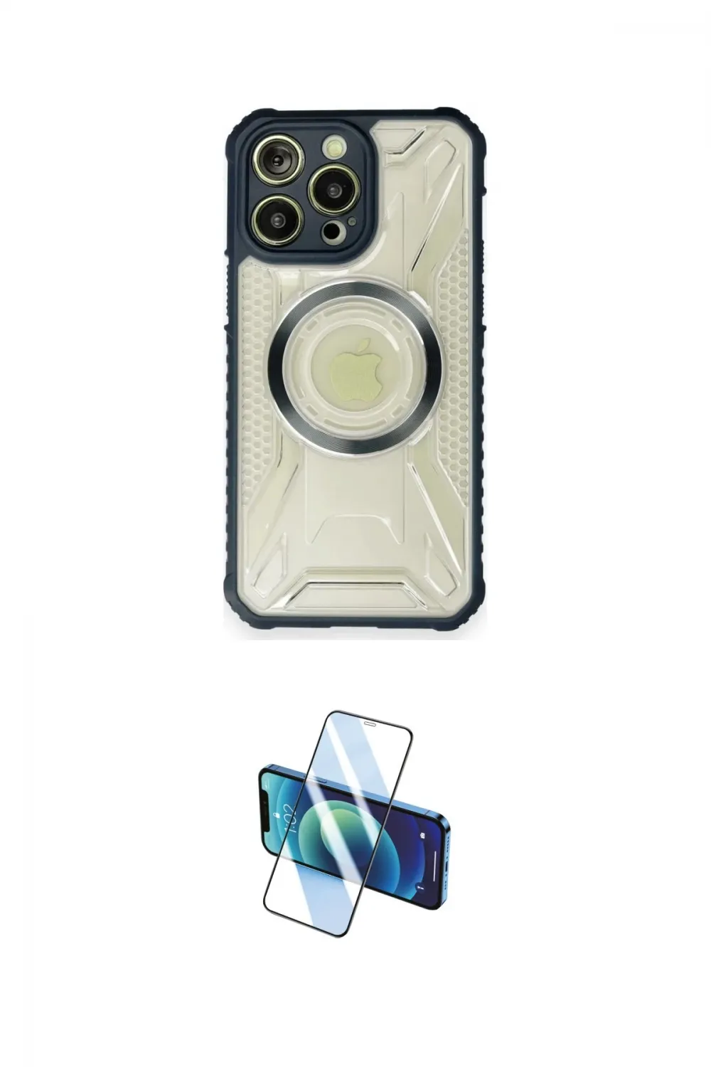 ieg™ iPhone 12 Pro Max Kılıf Kutup Modern - Siyah 3D Antistatik Cam Ekran Koruyucu