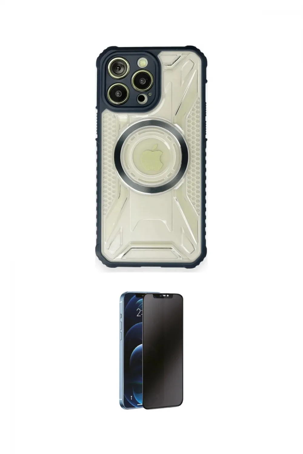 ieg™ iPhone 12 Pro Max Kılıf Kutup Modern - Siyah 3D Antistatik Hayalet Cam Ekran Koruyucu